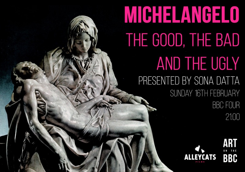 Programme card for Michelangelo: The Good, the Bad and the Ugly, showing Michelangelo's Pietà.