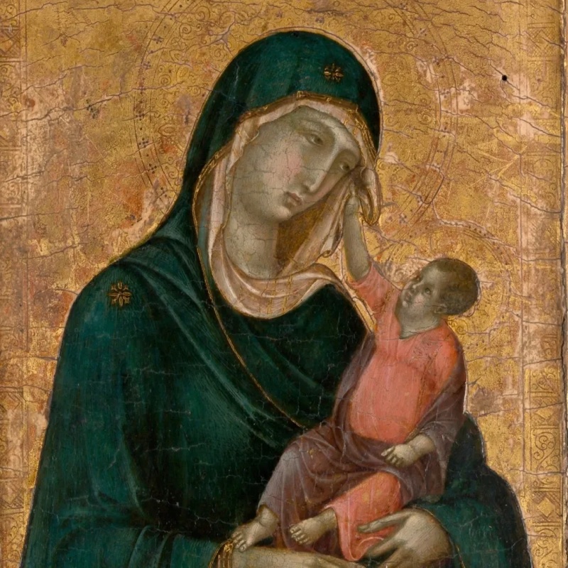 Detail of a gold-ground painting of the Virgin and Child.