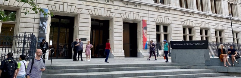 Visitors outside the entrance to the National Portrait Gallery in London.